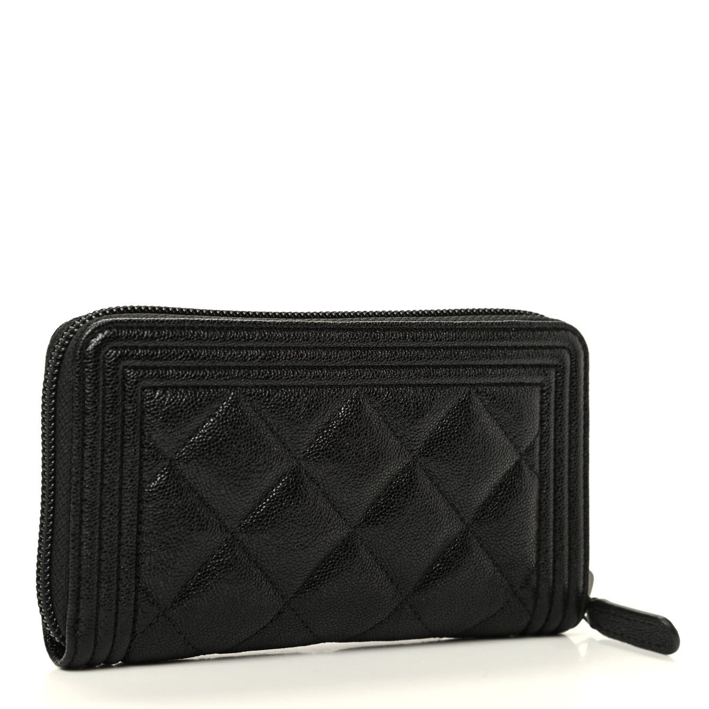 Caviar Quilted Small Boy Zip Around Wallet Black