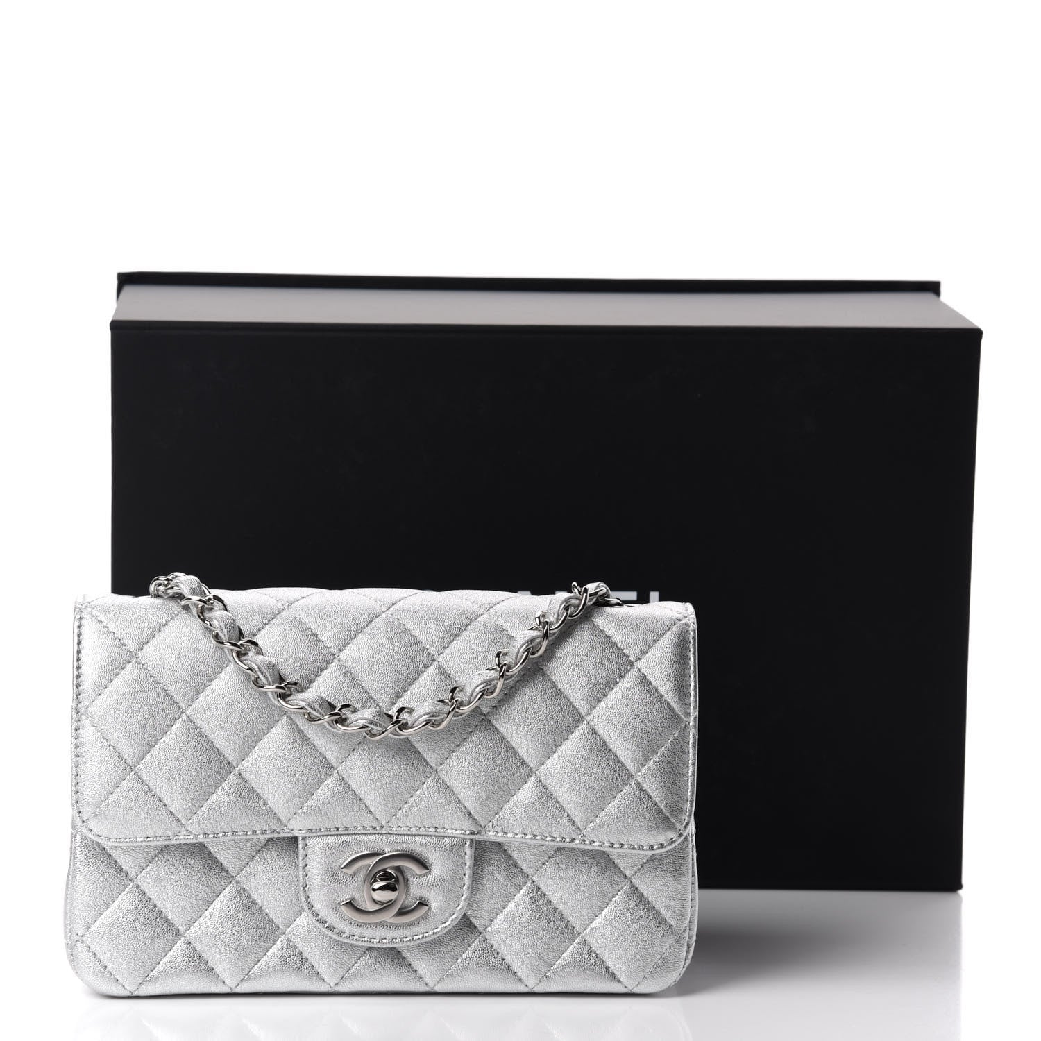 Chanel Metallic Lambskin Quilted Mini Rectangular Flap Silver 11 of 11