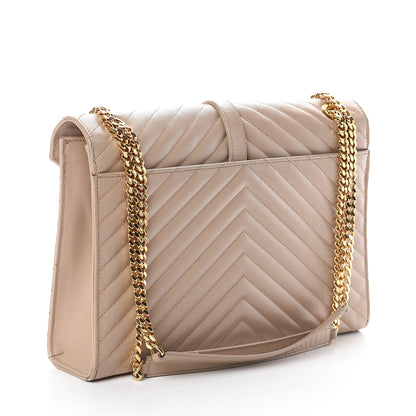 Saint Laurent Grain De Poudre Matelasse Chevron Large Monogram Satchel Beige 2 of 7
