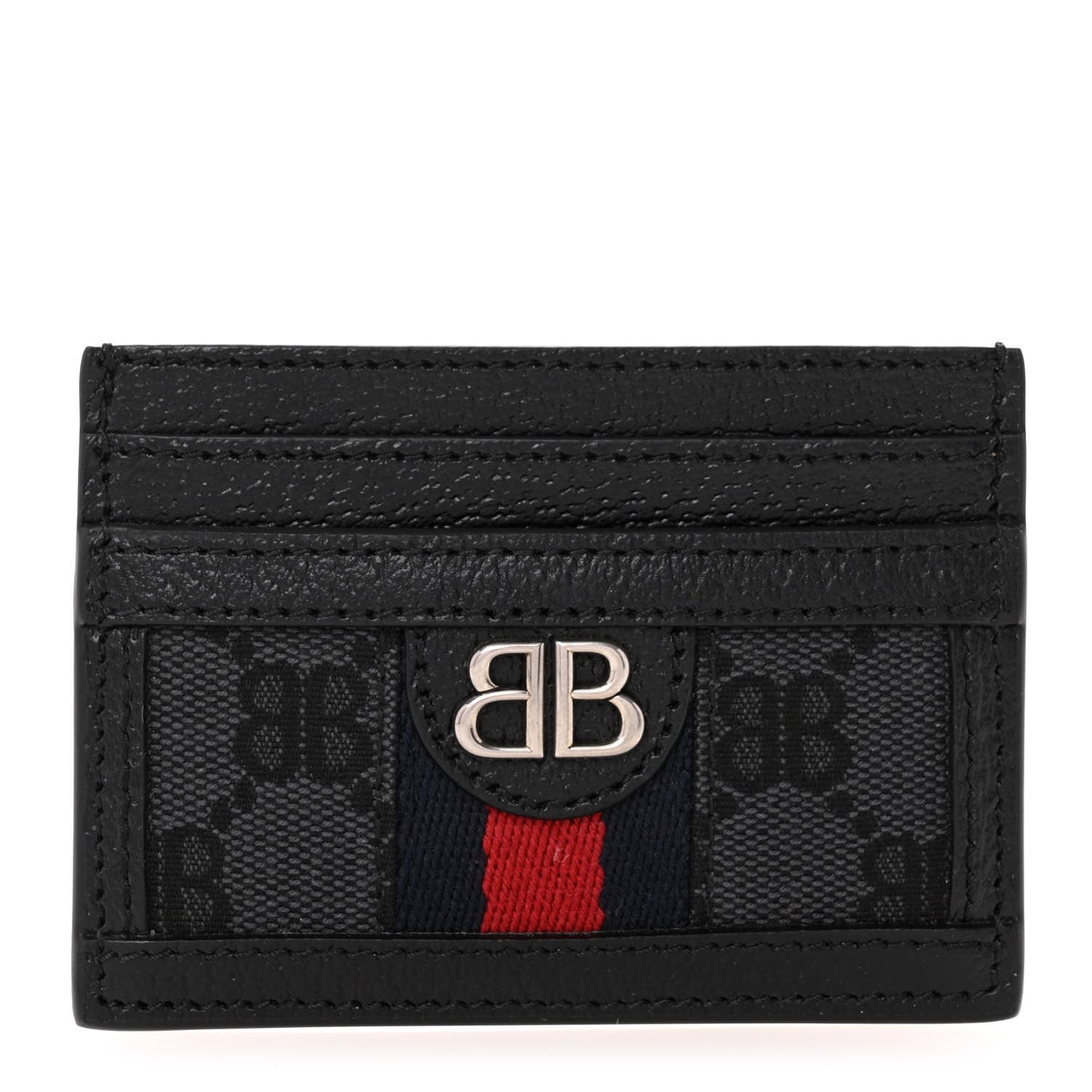 X BALENCIAGA BB Monogram Web Ophidia Card Holder Black