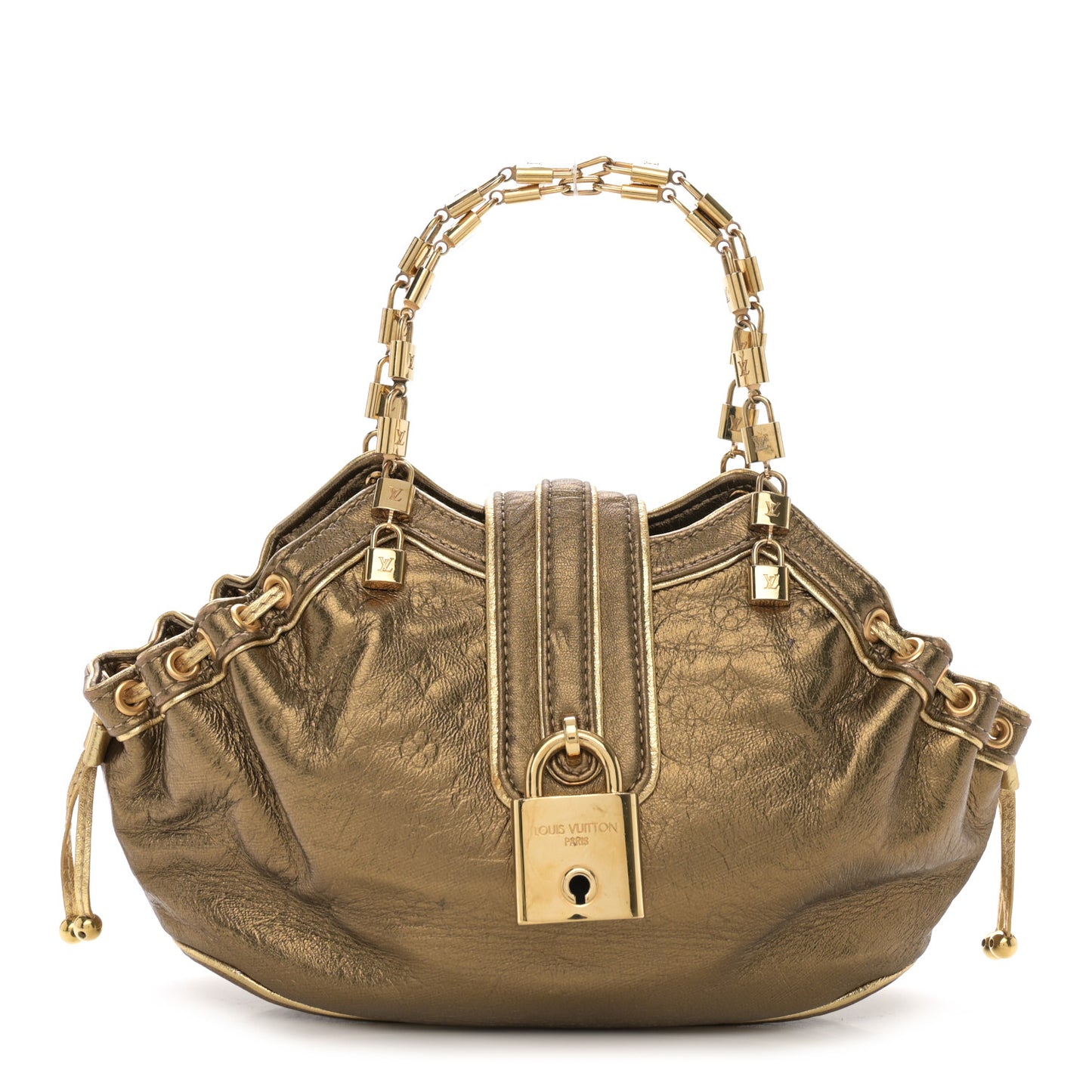 Metallic Calfskin Monogram Embossed Theda PM Gold