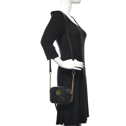 Gucci Calfskin Matelasse Mini GG Marmont Chain Shoulder Bag Black 2 of 11