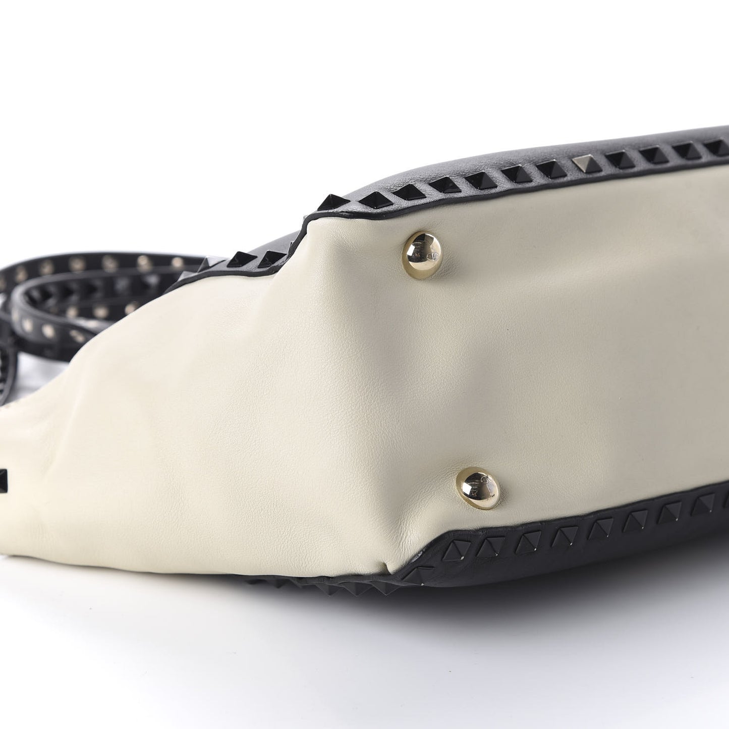 Vitello Monochrome Small Rockstud Tote Black Light Ivory