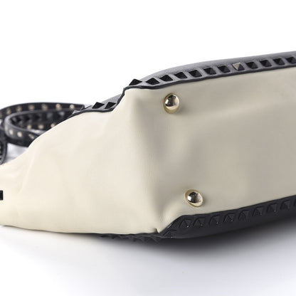 Valentino Garavani Vitello Monochrome Small Rockstud Tote Black Light Ivory 7 of 10