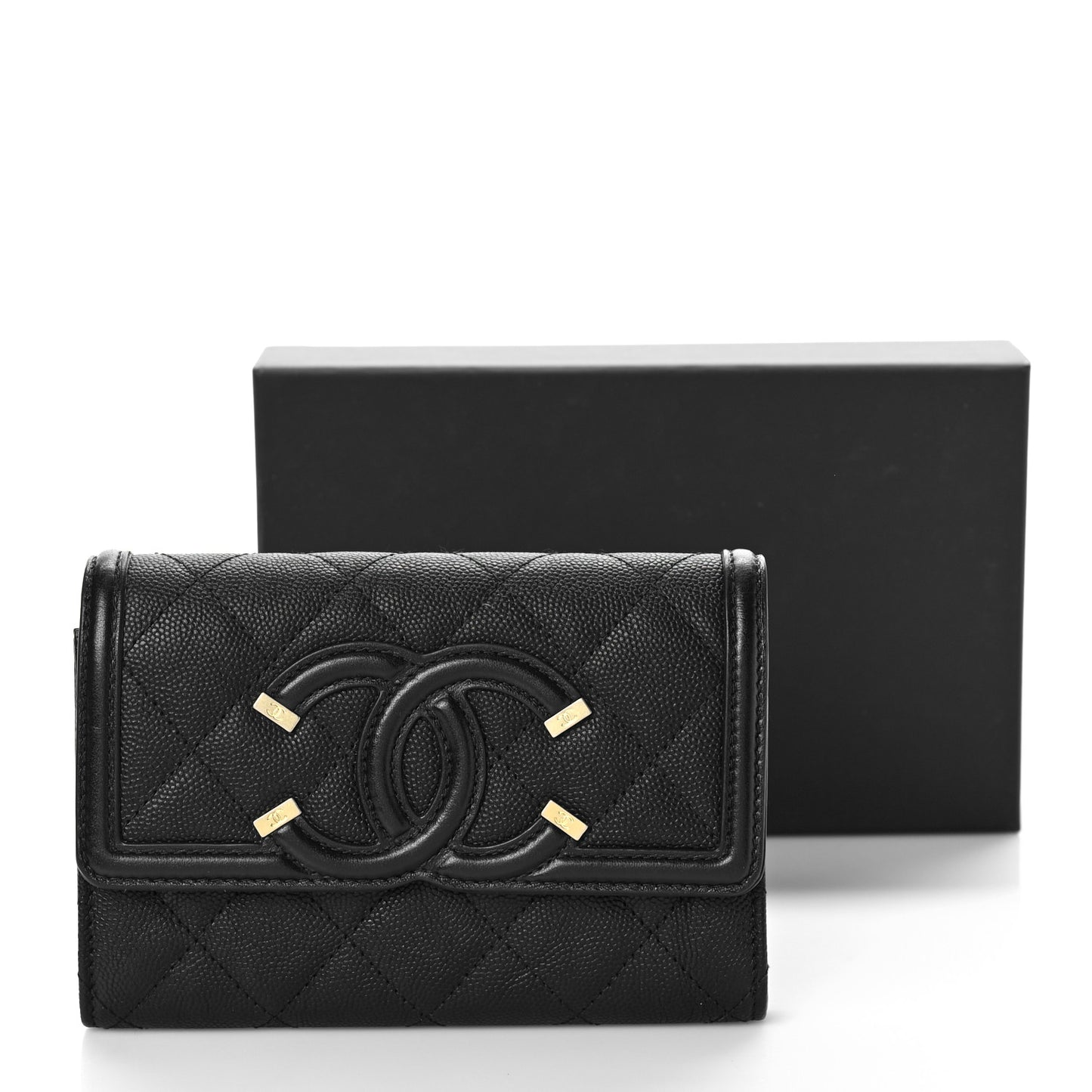 Caviar Quilted Medium Filigree Flap Wallet Black