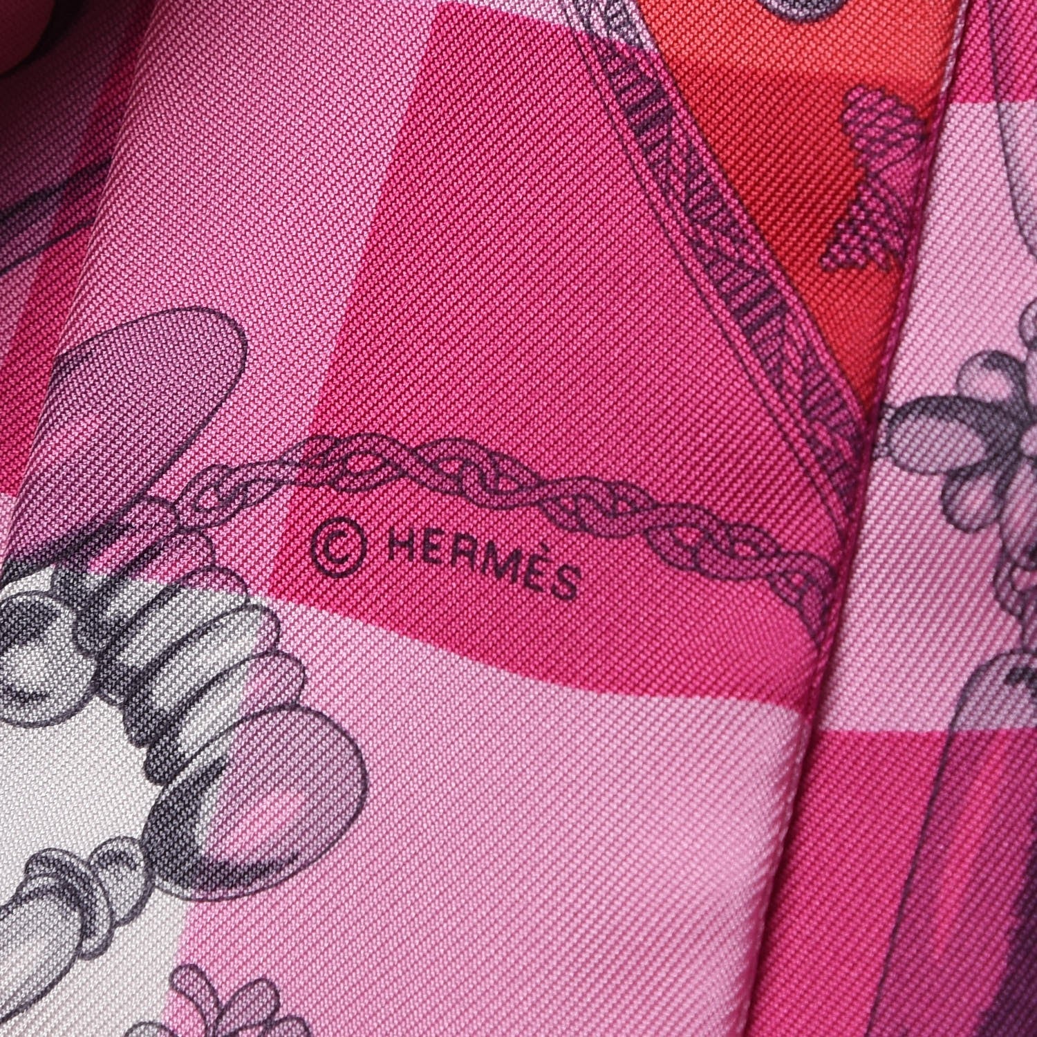 Hermes Silk Mors Et Gourmettes Vichy Twilly Rose Vif Framboise White 6 of 6
