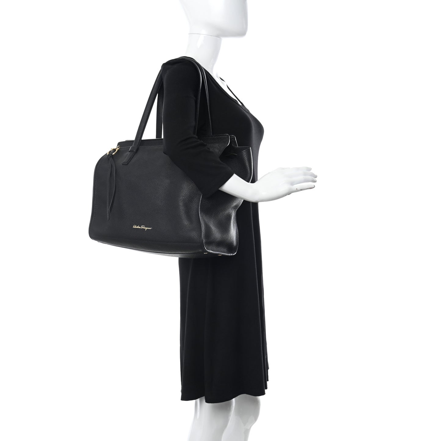 Hammered Calfskin Double Handle Large Amy Tote Black