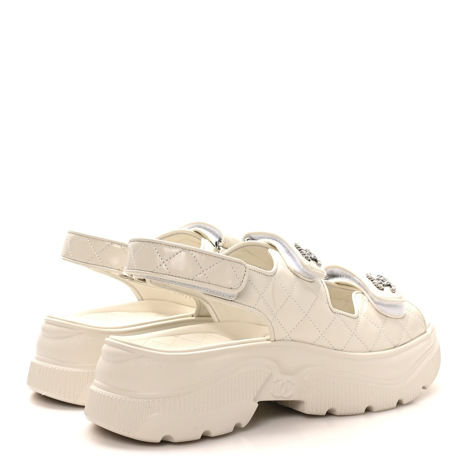 Chanel Shiny Calfskin Chain CC Velcro Dad Platform Sandals 39 White 5 of 9