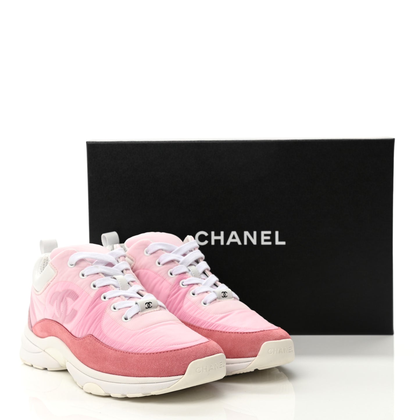 Nylon Calfskin Suede Womens CC Sneakers 38.5 Pink