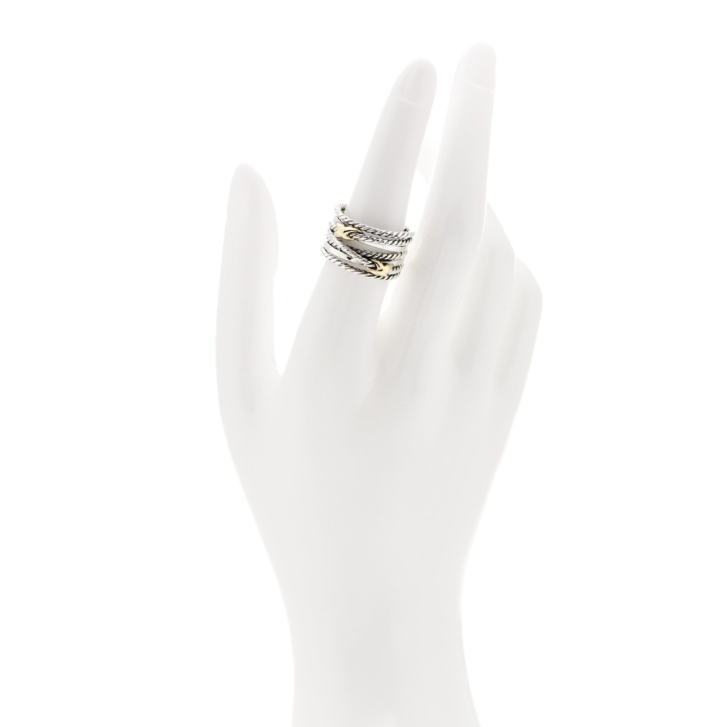 David Yurman Sterling Silver 18K Yellow Gold Double X Crossover Ring 54 7 2 of 4