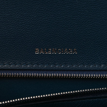 Balenciaga Shiny Calfskin Crocodile Embossed Medium Hourglass Top Handle Bag Denim Blue 6 of 13