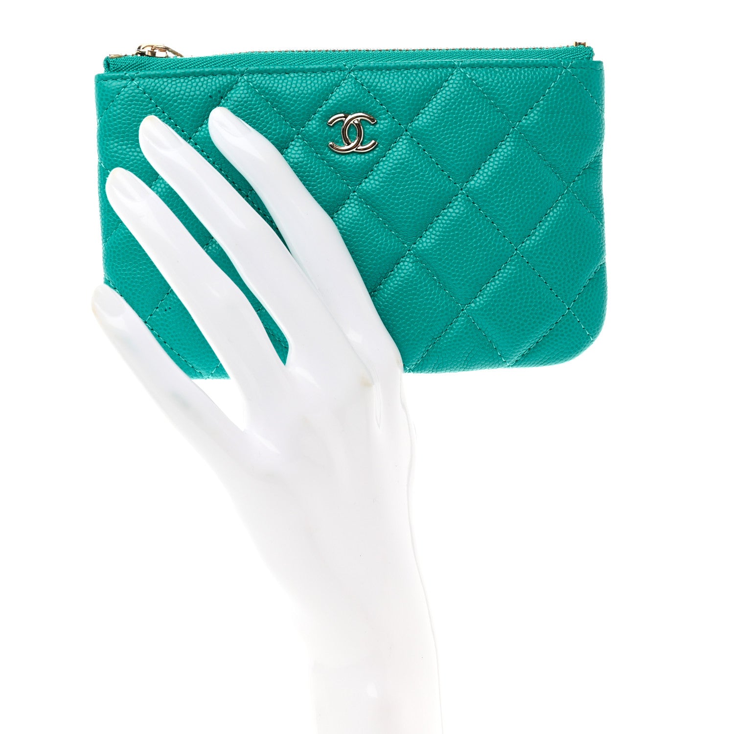 Chanel Caviar Quilted Small Cosmetic Case Turquoise 2 of 8