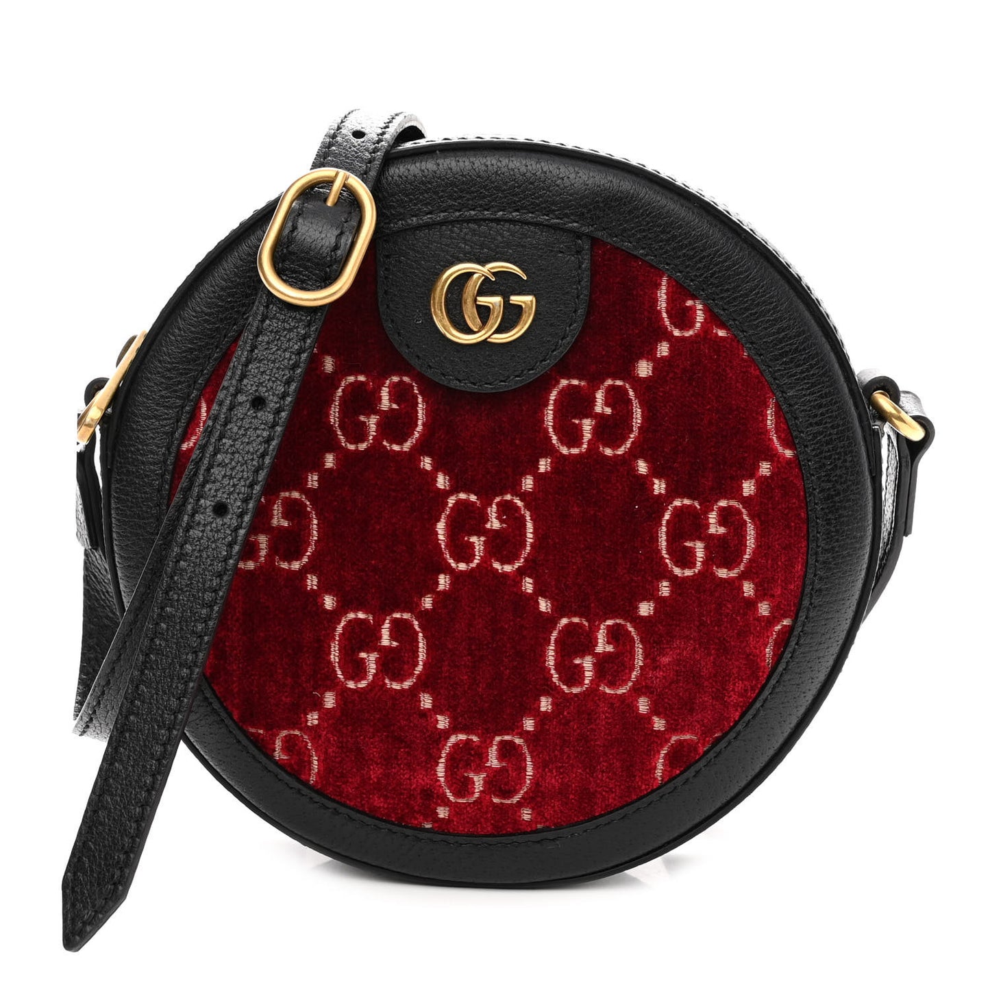 Velvet GG Monogram Textured Calfskin Round Shoulder Bag Red Cipria Black