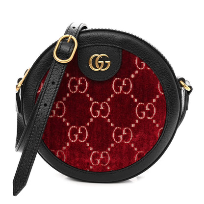 Gucci Velvet GG Monogram Textured Calfskin Round Shoulder Bag Red Cipria Black 1 of 10