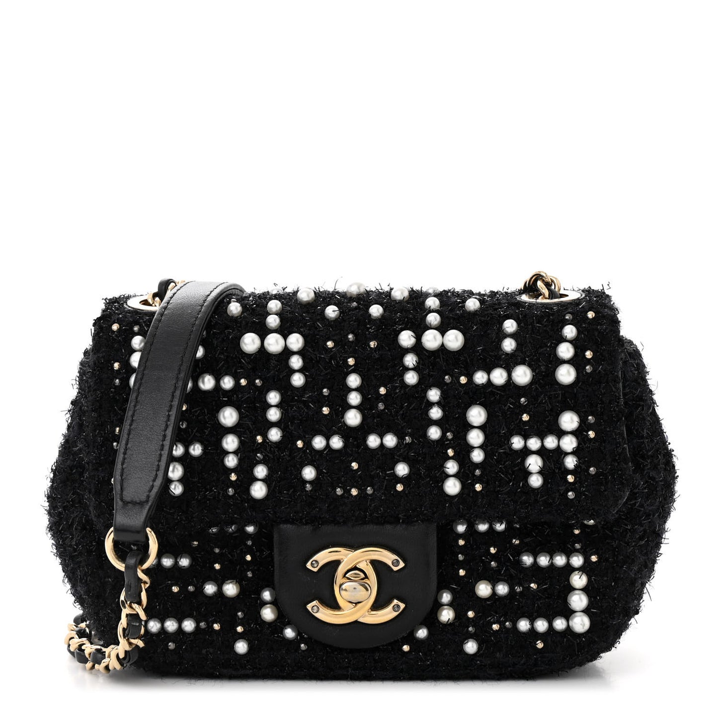 Tweed Pearl Mini Cosmos Flap Black