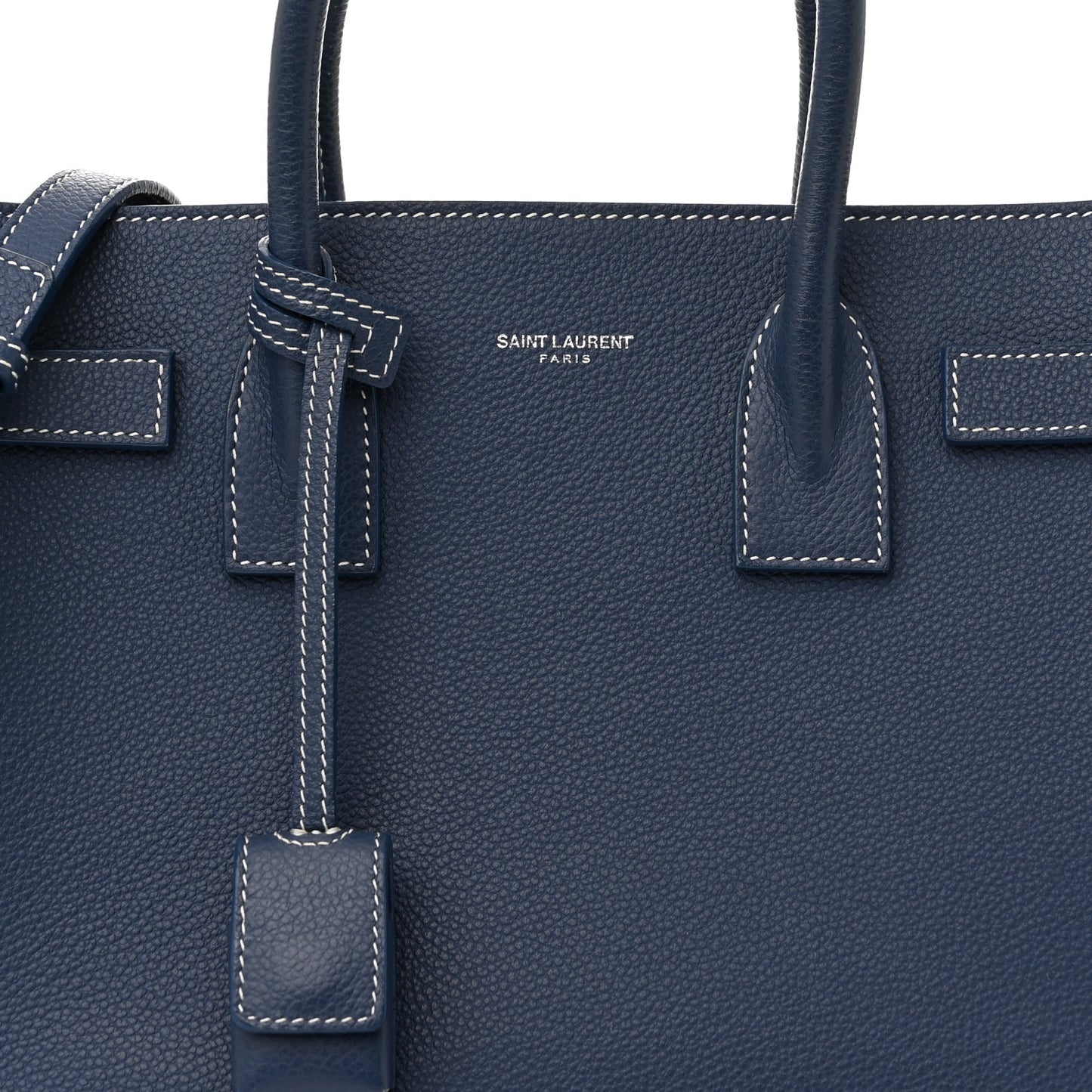 Grained Calfskin Topstitch Baby Sac De Jour Denim