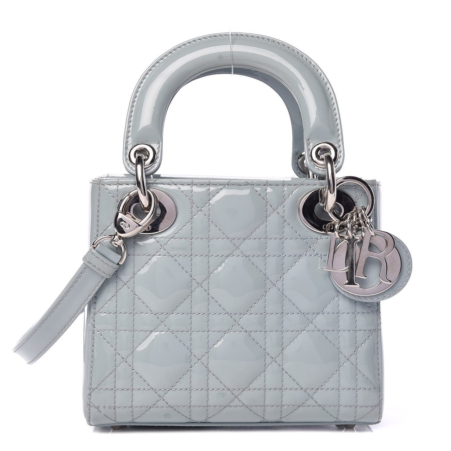 Patent Cannage Mini Lady Dior Light Blue