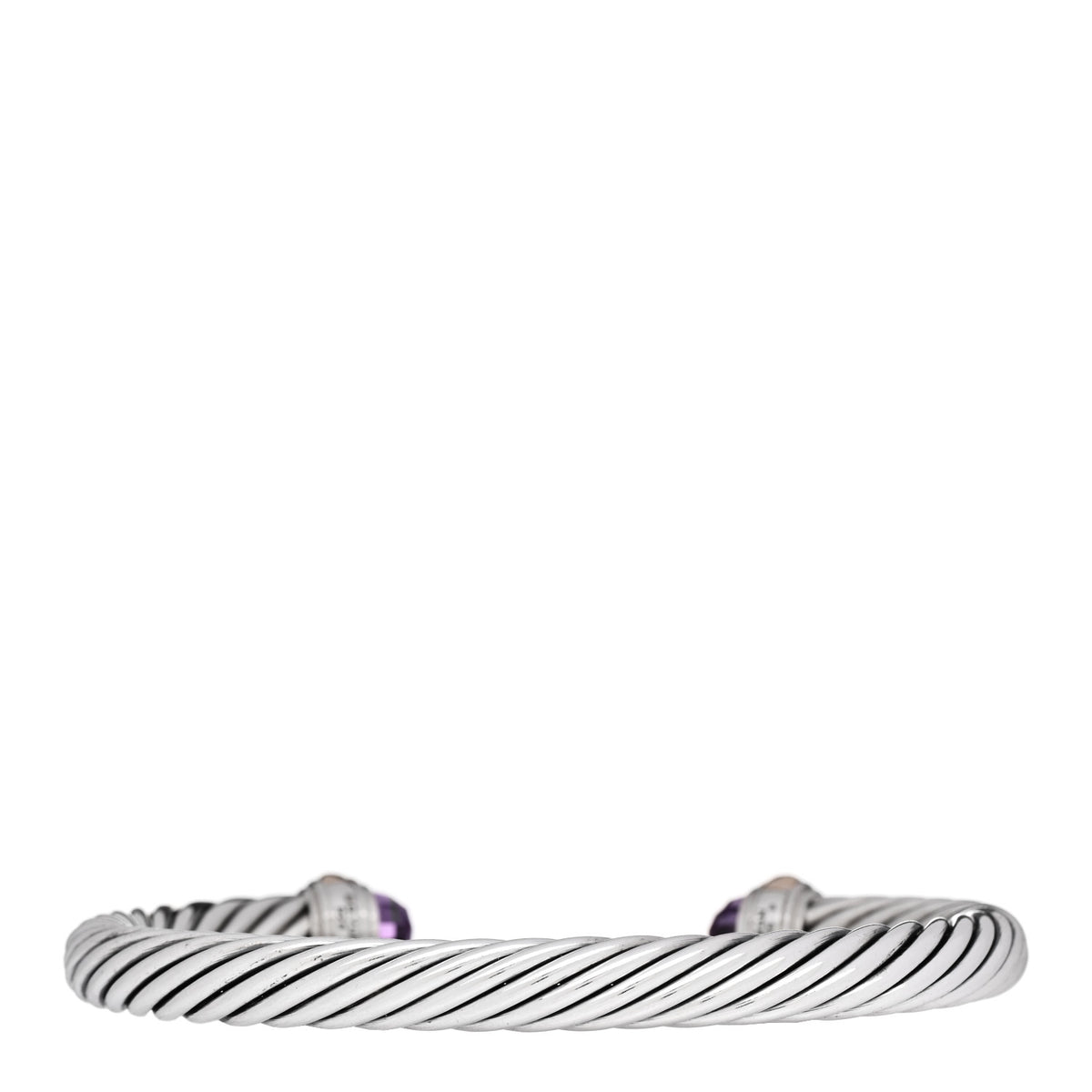 Sterling Silver 14K Yellow Gold Amethyst 7mm Cable Classics Bracelet