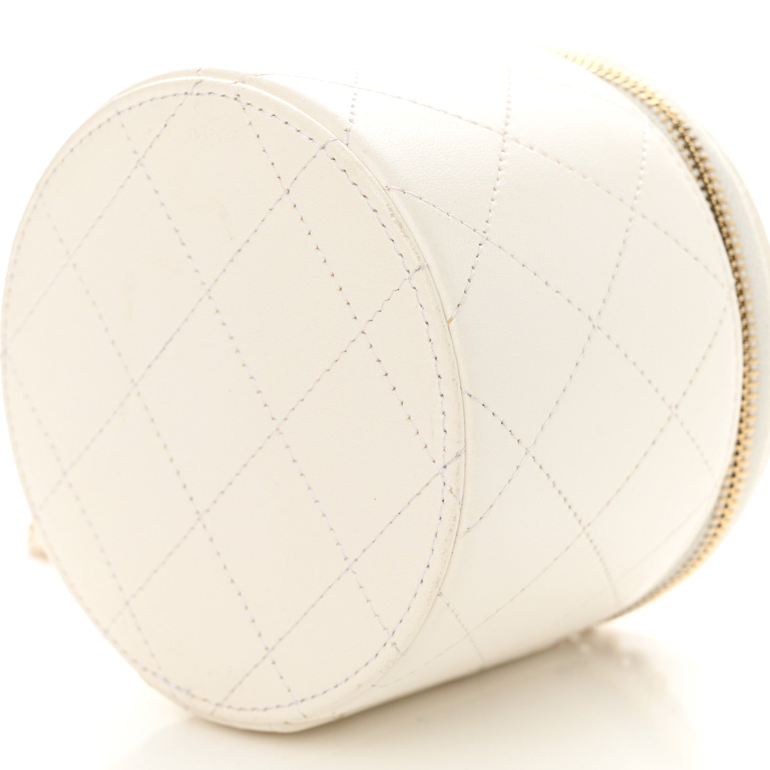 Chanel Lambskin Quilted Round Small Vanity Case With Chain White Black 10 of 11