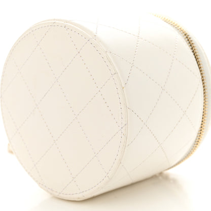 Chanel Lambskin Quilted Round Small Vanity Case With Chain White Black 10 of 11