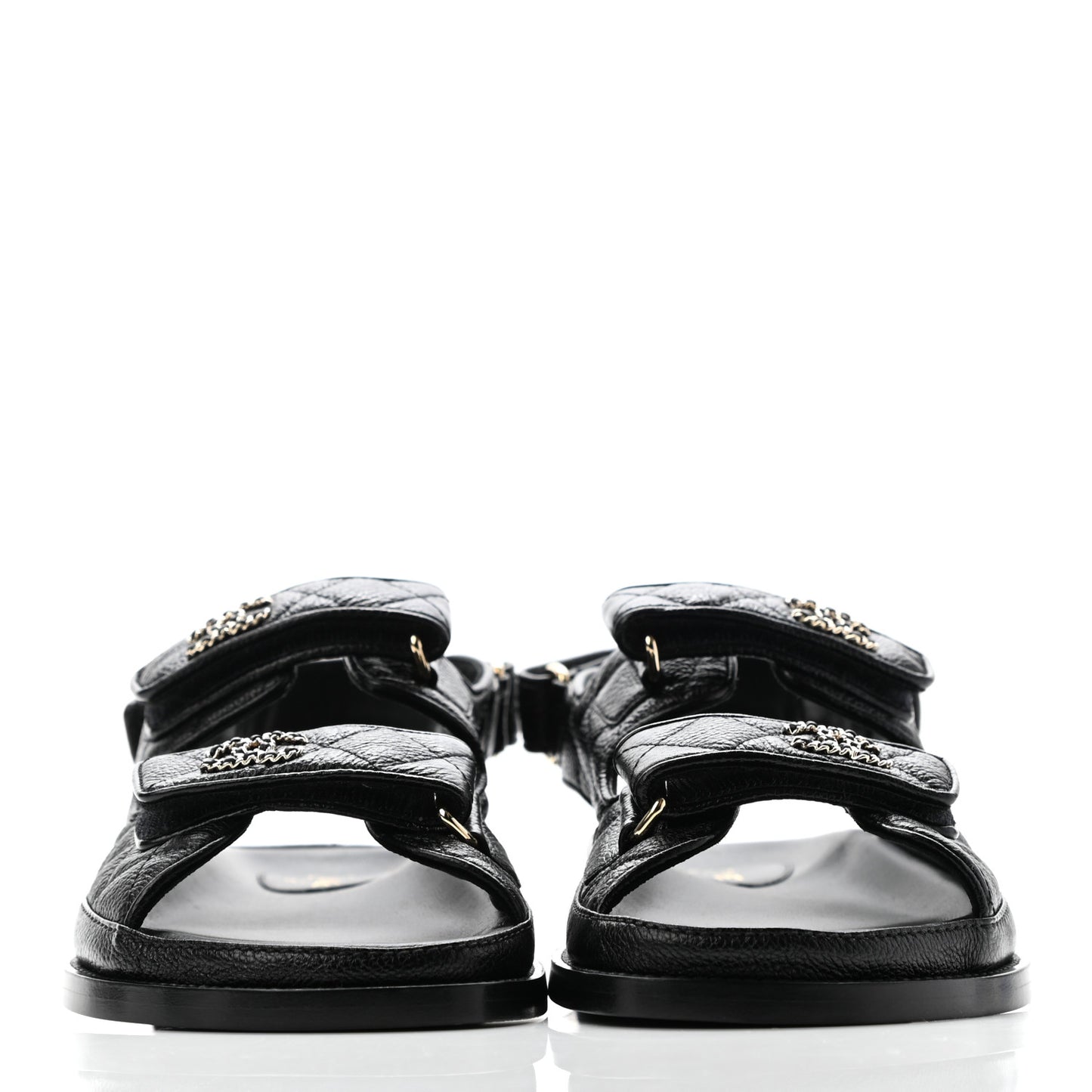 Grained Calfskin Velcro Dad Sandals 38 Black