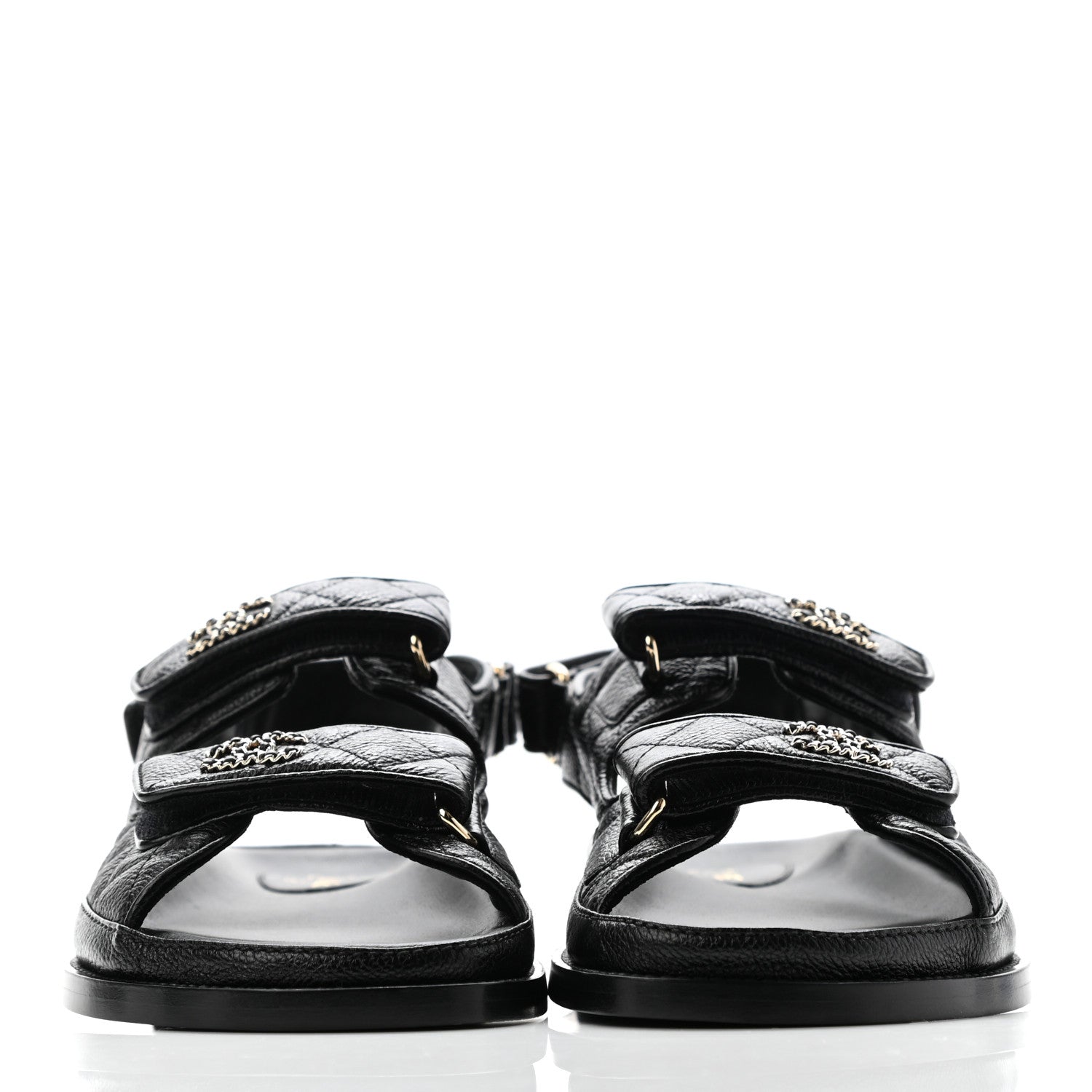 Chanel Grained Calfskin Velcro Dad Sandals 38 Black 2 of 9