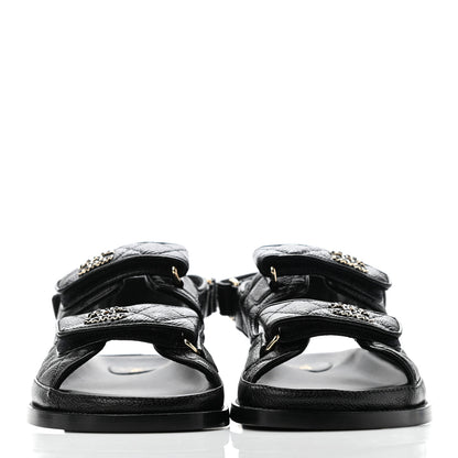 Chanel Grained Calfskin Velcro Dad Sandals 38 Black 2 of 9