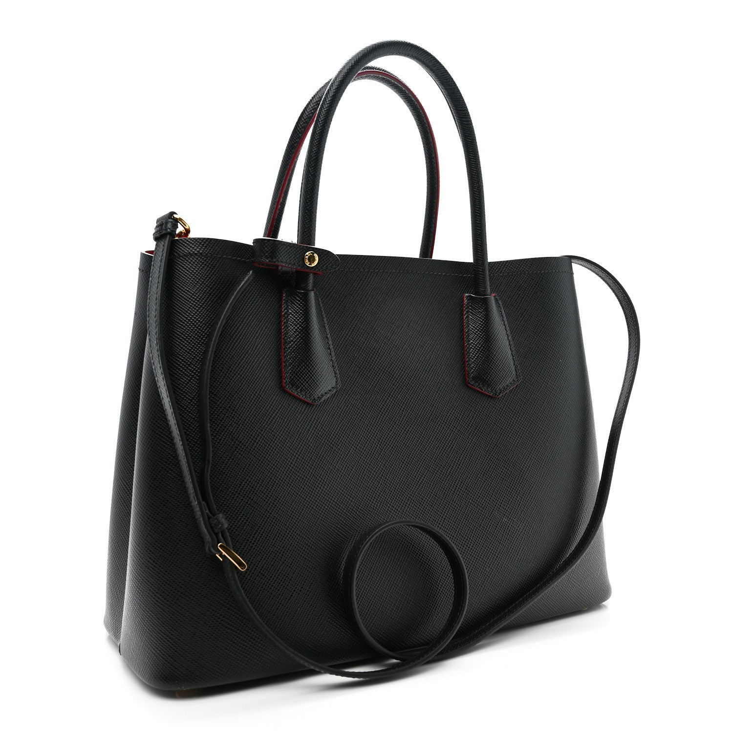 【正規品】PRADA 2BUC SAFFIANO CUIR ブラック Prada Saffiano Cuir Medium Double Bag Black Fuoco 1853037