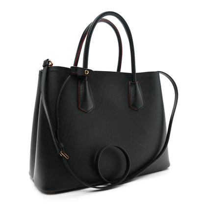 Prada Saffiano Cuir Medium Double Bag Black Fuoco 3 of 11