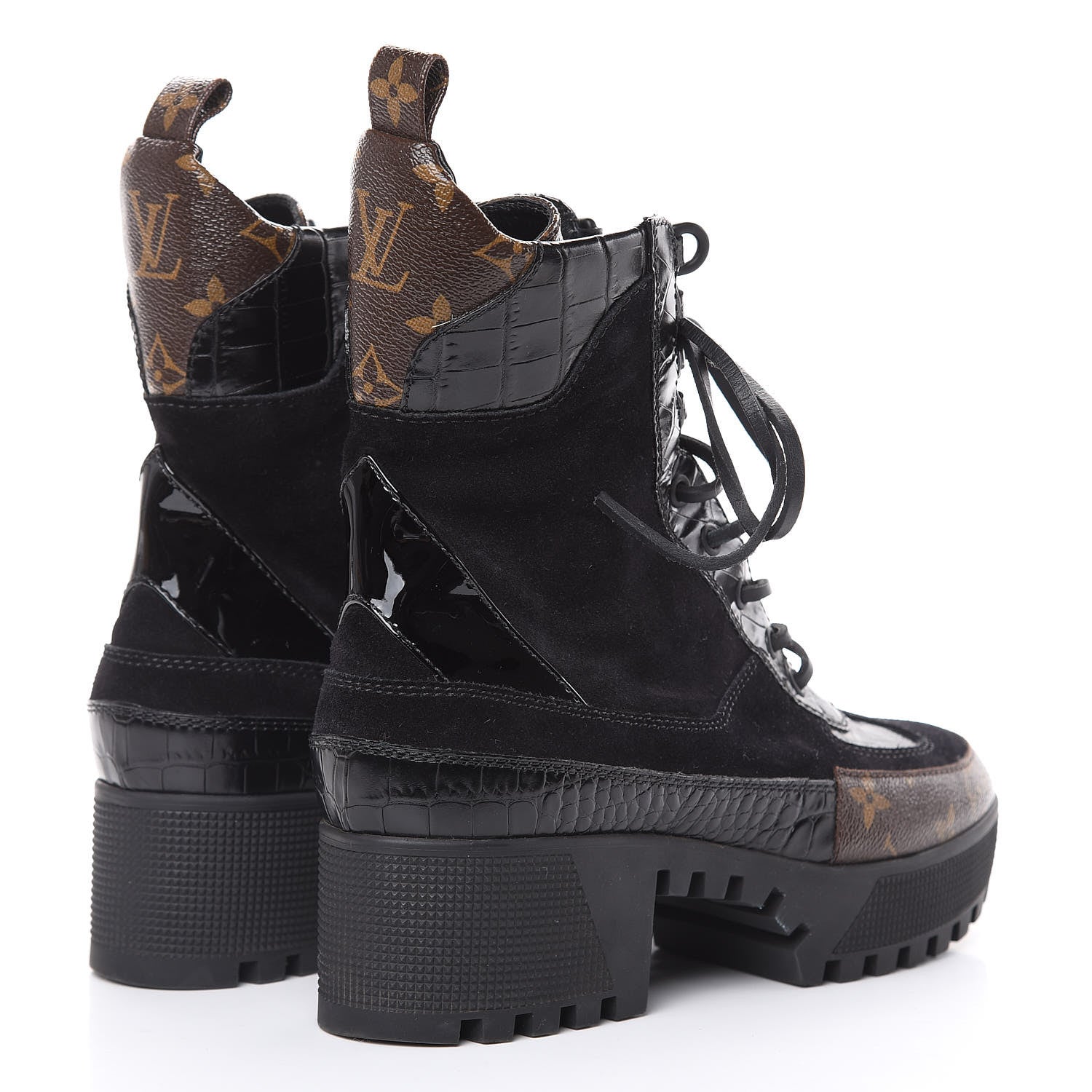 Louis Vuitton Suede Calfskin Monogram Laureate Platform Desert Boots 39 Black 4 of 8