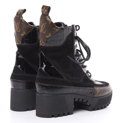 Louis Vuitton Suede Calfskin Monogram Laureate Platform Desert Boots 39 Black 4 of 8