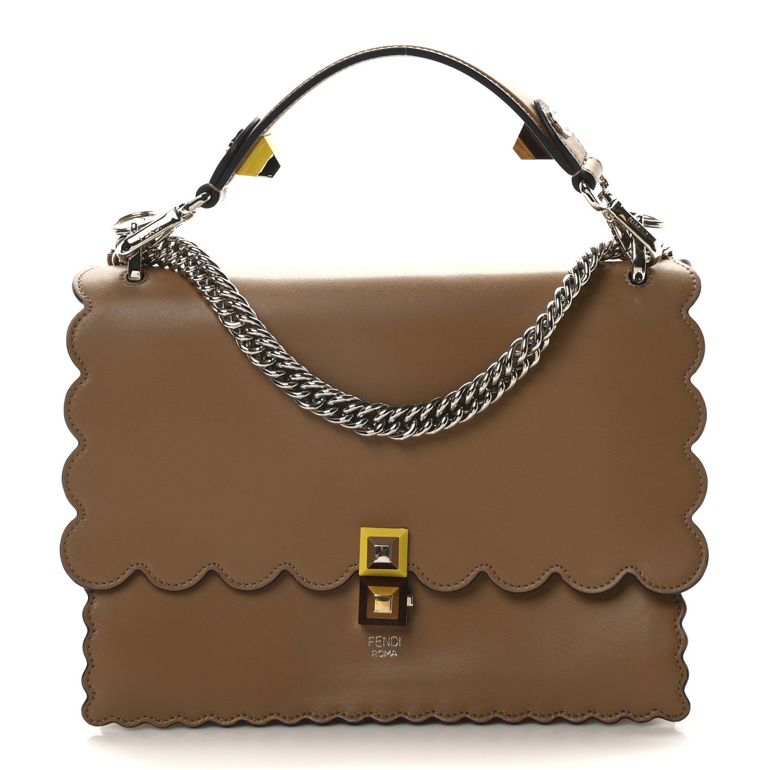 Fendi Vitello Liberty Scalloped Studded Kan I Shoulder Bag Sand 1 of 10