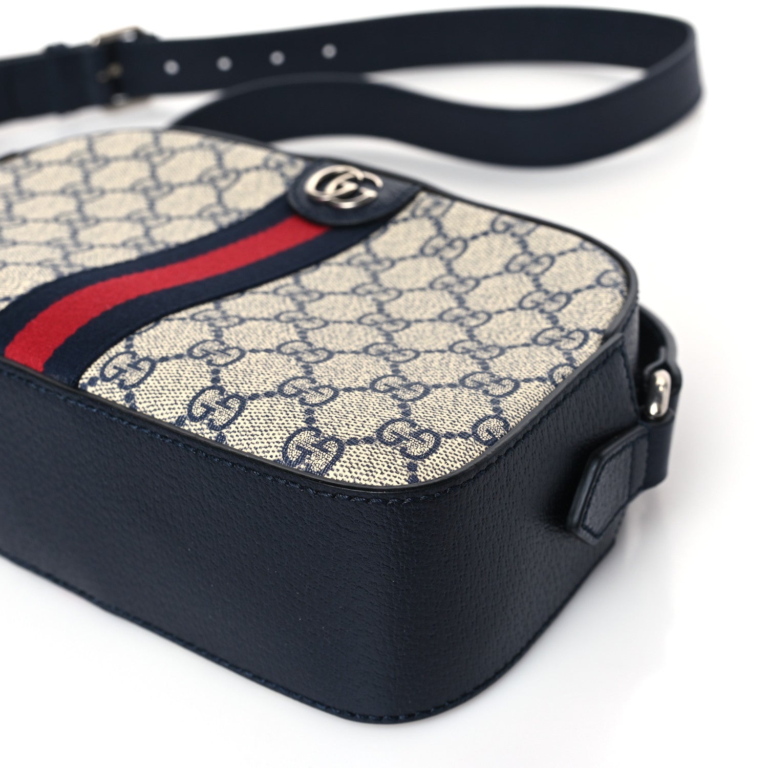 Gucci GG Supreme Monogram Textured Dollar Calfskin Web Small Ophidia Camera Bag Beige Blue 8 of 8