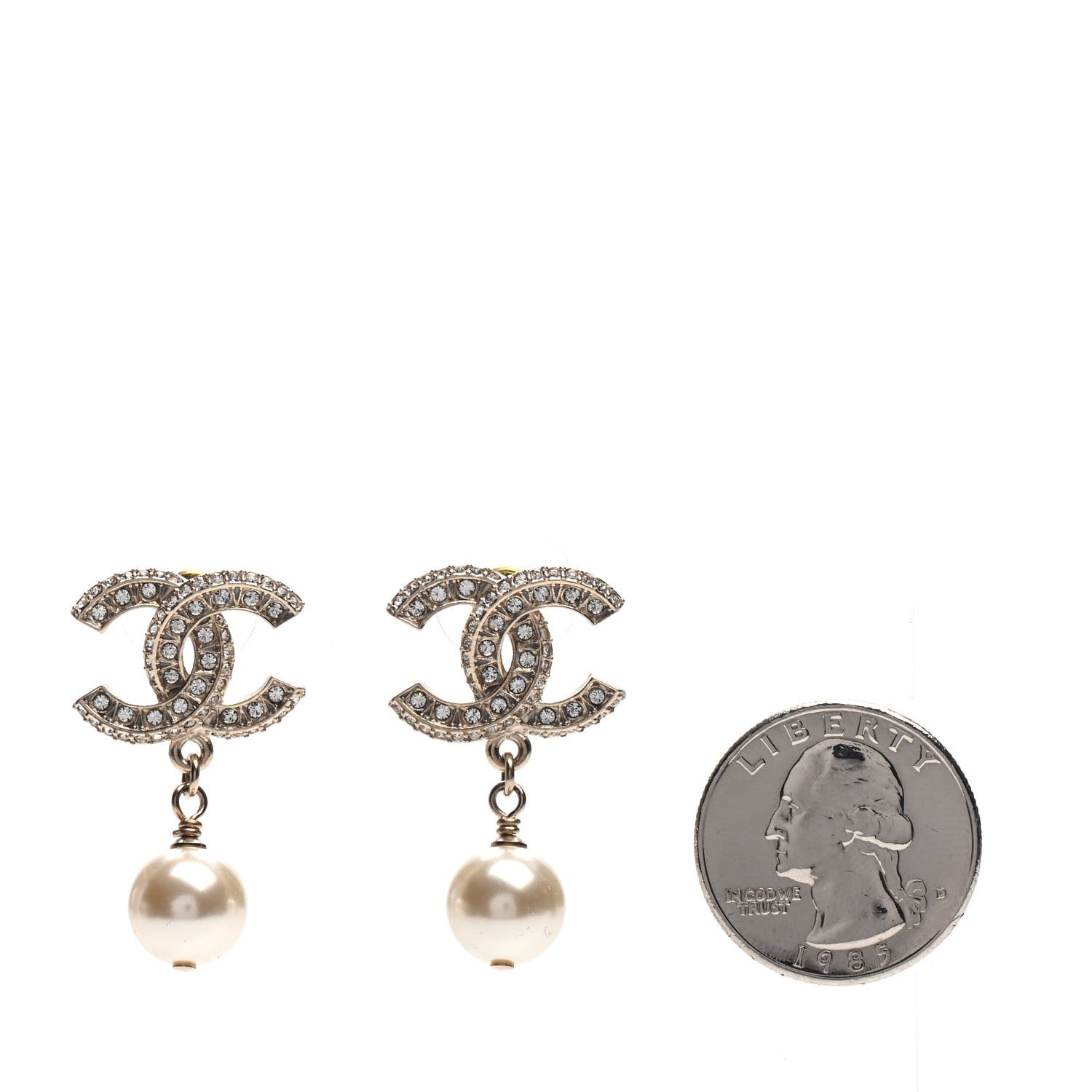 Chanel Crystal Pearl CC Drop Earrings Gold 2 of 5