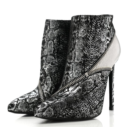 Saint Laurent Metallic Snakeskin Embossed Calfskin Pointed Toe Ankle Boots 36.5 Black Silver 3 of 9