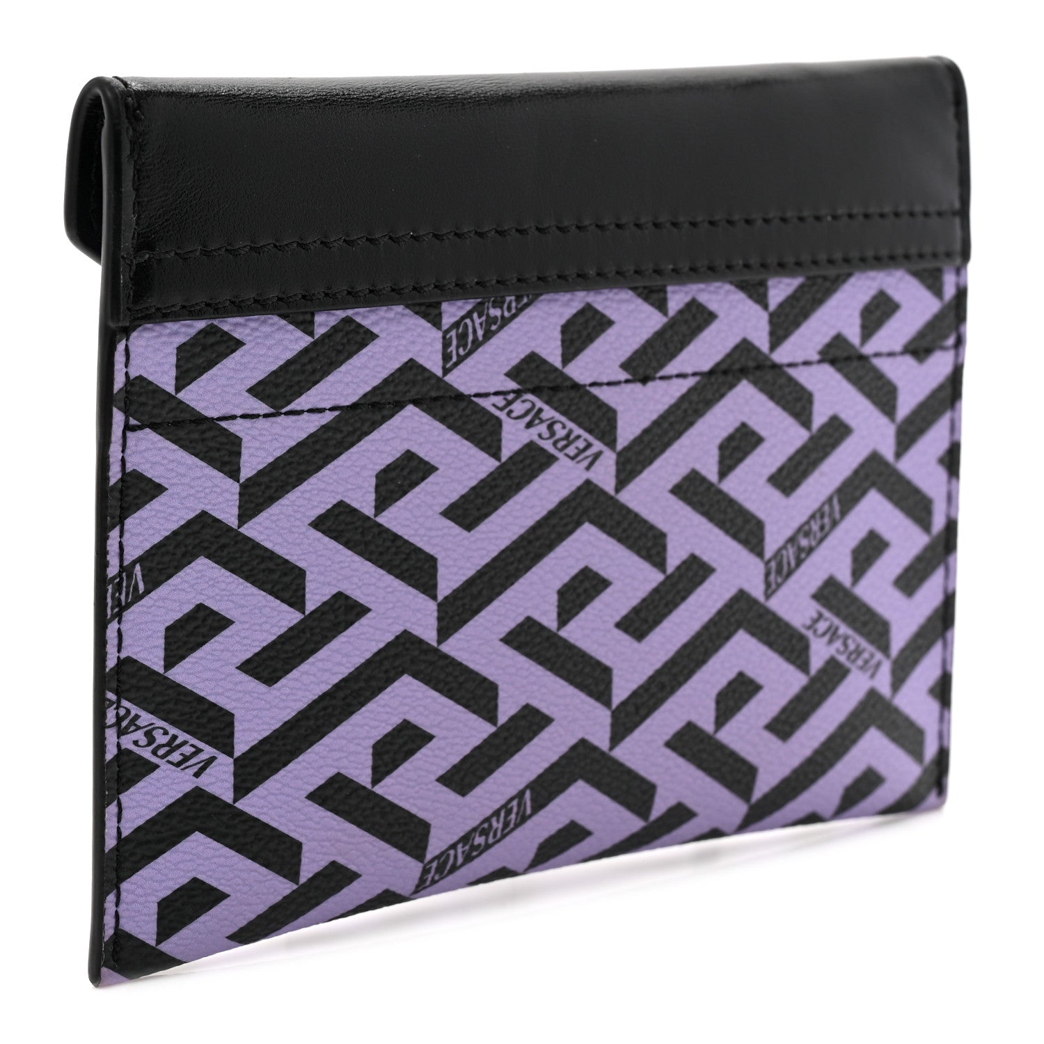 Versace Coated Canvas Calfskin LA Greca Envelope Pouch Black Purple 3 of 6
