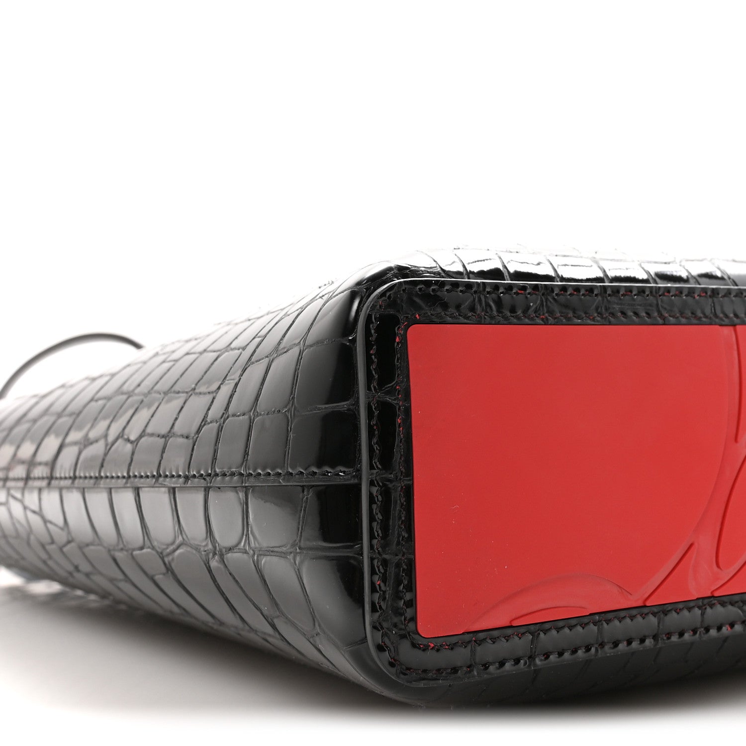 Christian Louboutin Patent Calfskin Crocodile Embossed Spikes Zipped Cabata Tote Black 8 of 9