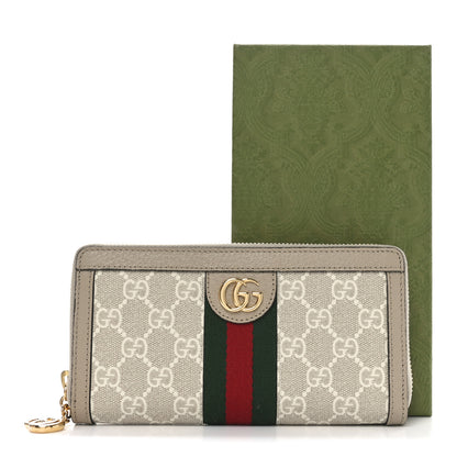 Gucci GG Supreme Monogram Textured Dollar Calfskin Web Ophidia Zip Around Wallet Beige Mystic White Oatmeal 8 of 8