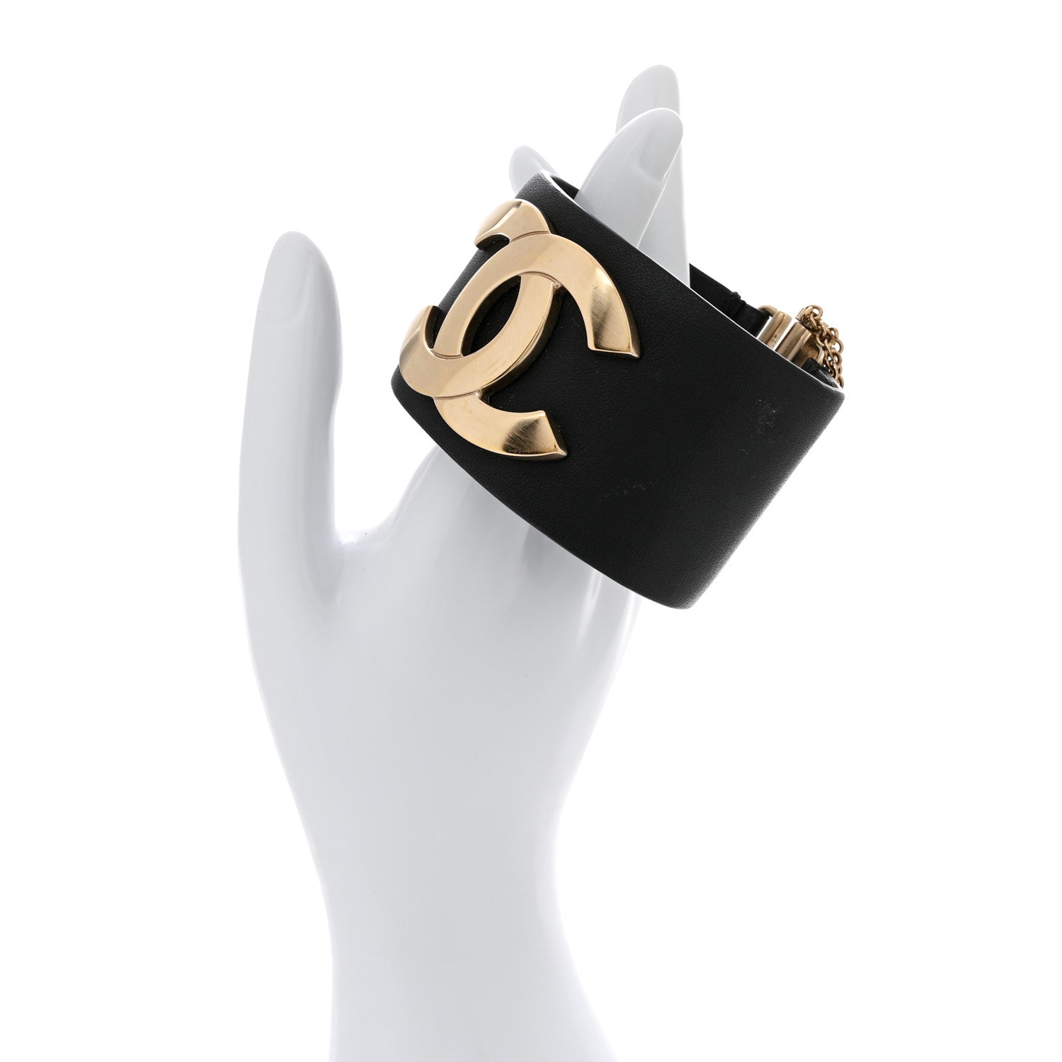 Chanel Calfskin CC Wide Cuff M Black Gold 2 of 6