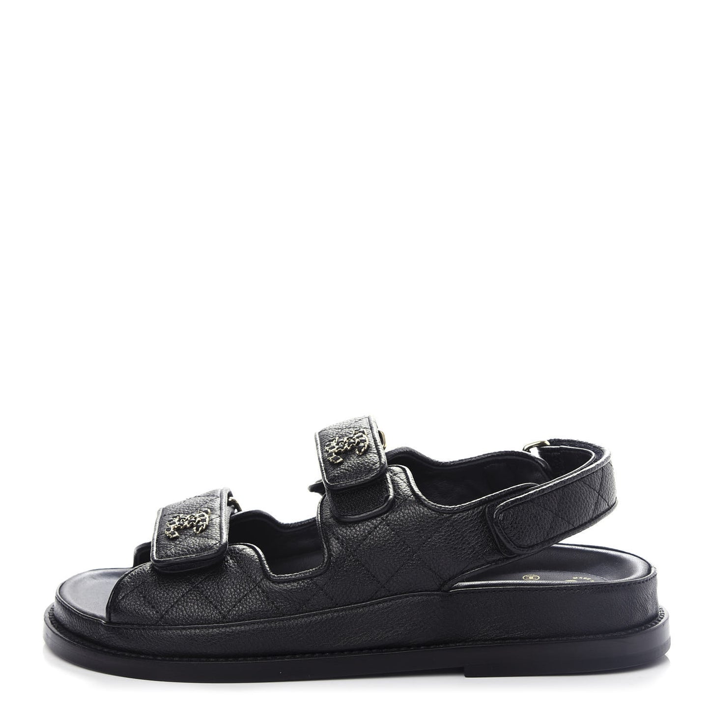 Grained Calfskin Velcro Dad Sandals 36 Black
