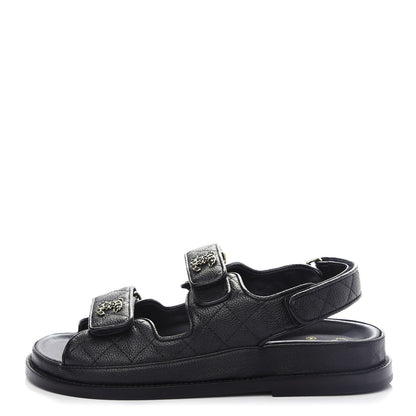 Chanel Grained Calfskin Velcro Dad Sandals 36 Black 1 of 11