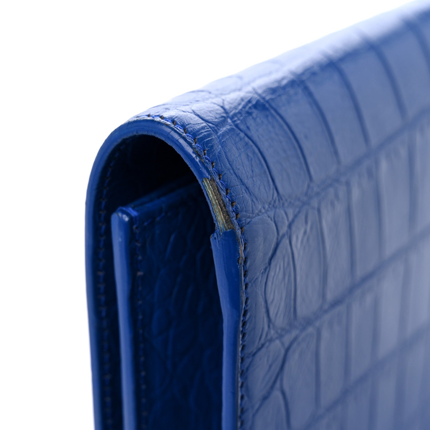 Saint Laurent Calfskin Crocodile Embossed Classic Kate Monogram Clutch Royal Blue 17 of 17