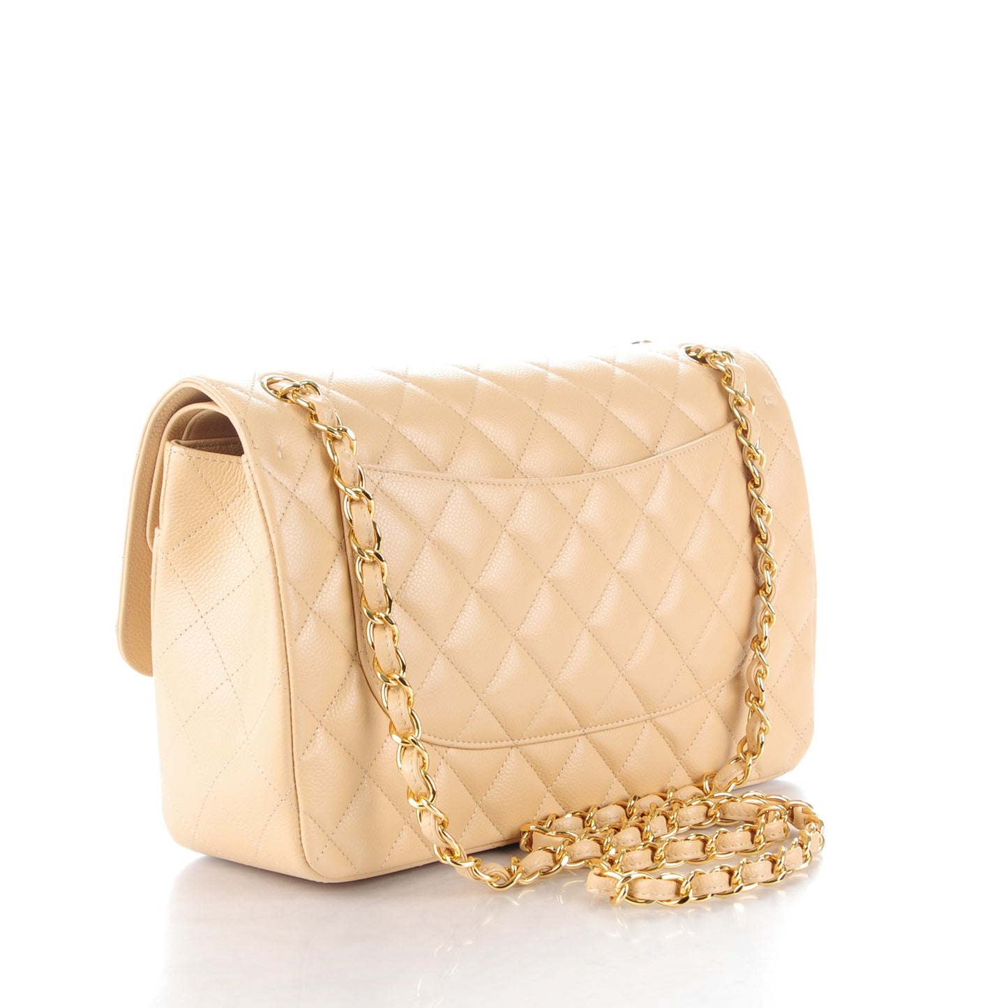 Caviar Quilted Jumbo Double Flap Beige Clair