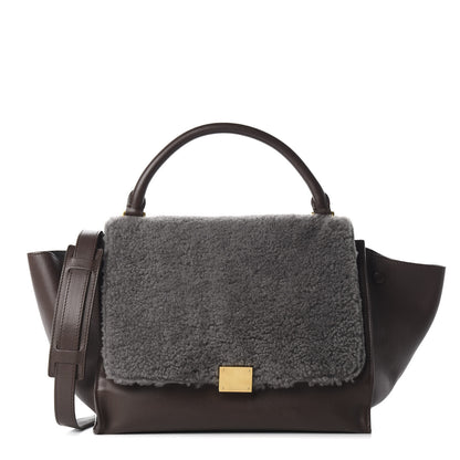 Celine Shearling Calfskin Medium Trapeze Grey 1 of 9
