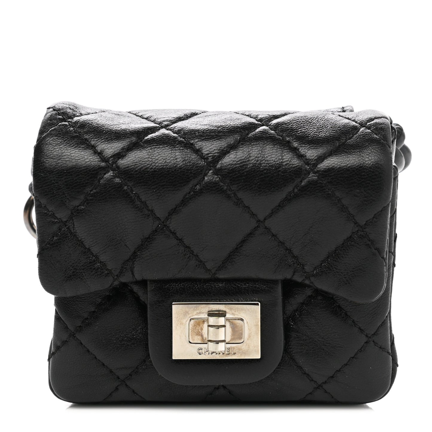 Calfskin Quilted 2.55 Ankle Wrist Bag Black