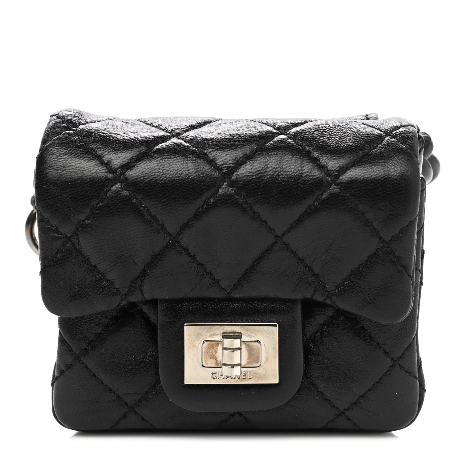 Chanel Calfskin Quilted 2.55 Ankle Wrist Bag Black 1 of 8