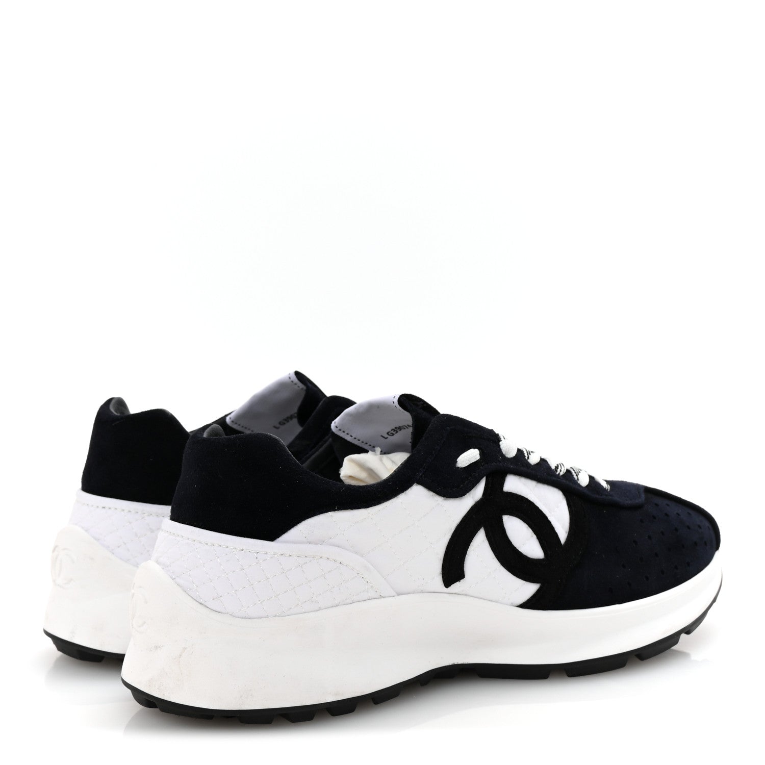 Chanel Fabric Suede Kidskin CC Sneakers 39 Dark Navy White 5 of 10