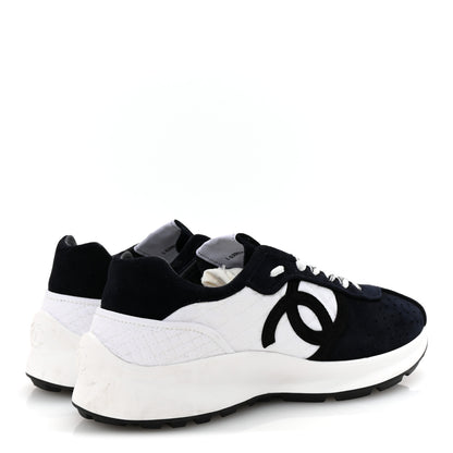 Chanel Fabric Suede Kidskin CC Sneakers 39 Dark Navy White 5 of 10