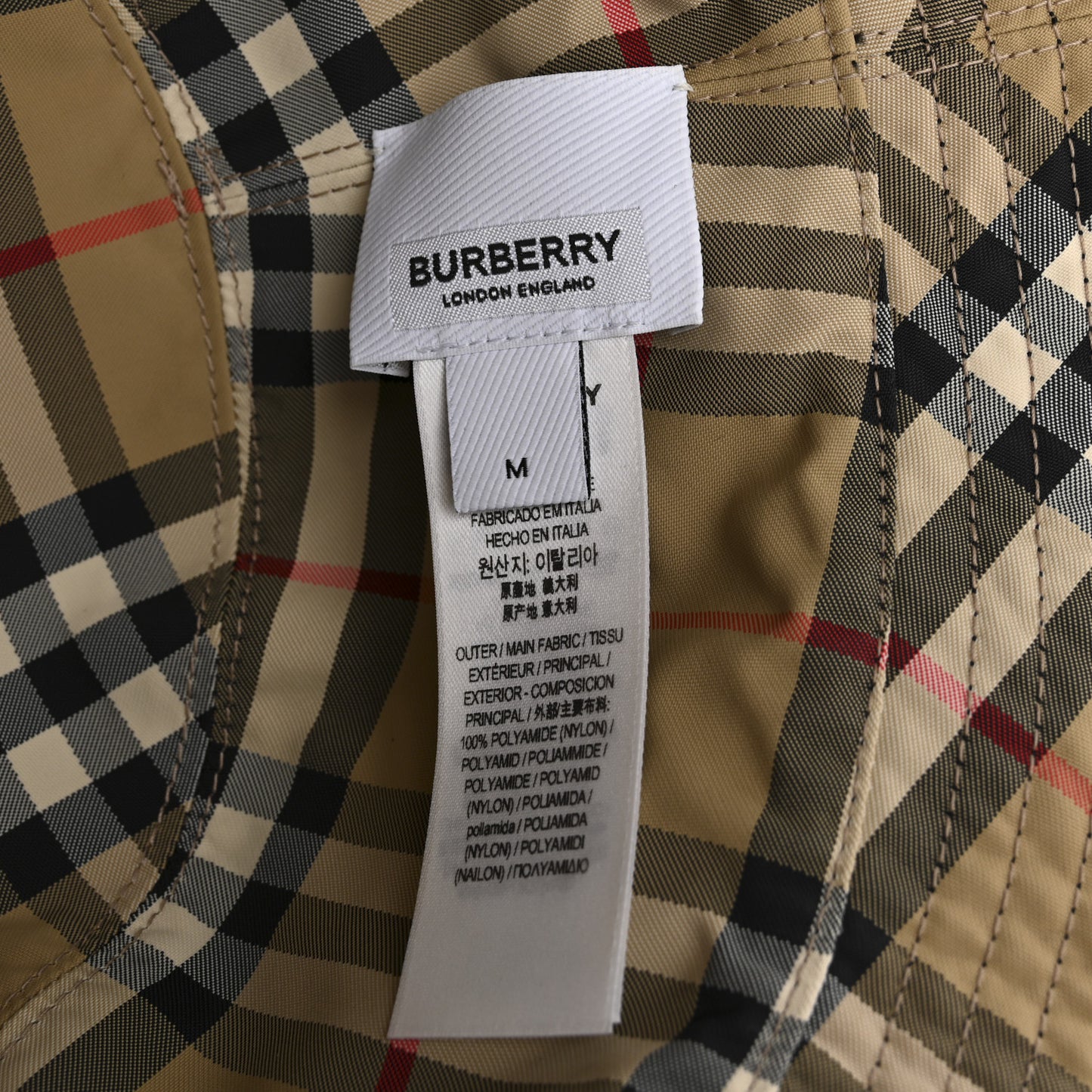Cotton Gabardine Vintage Check Reversible Bucket Hat M Black Sand