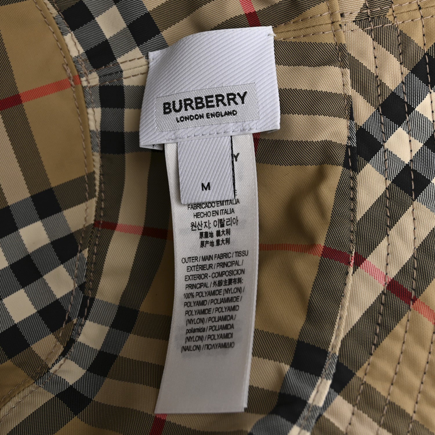 Burberry Cotton Gabardine Vintage Check Reversible Bucket Hat M Black Sand 14 of 14